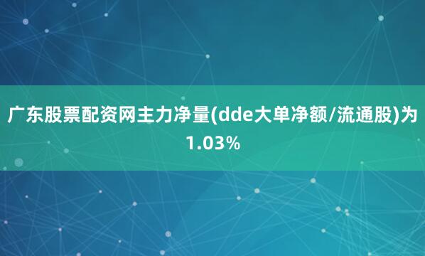 广东股票配资网主力净量(dde大单净额/流通股)为1.03%